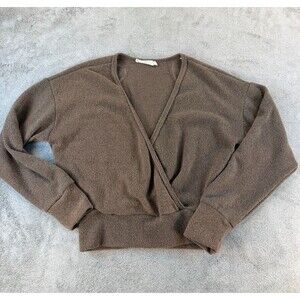 Lush Wrap Front Sweater Women’s Small Brown Textured Knit Surplice Top
